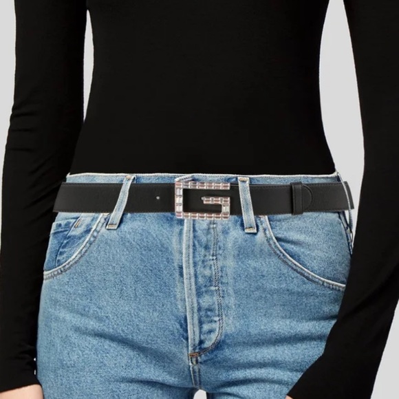 Authentic Gucci leather Crystal Squared G Belt size 80-32 with Dust Bag - Picture 3 of 7